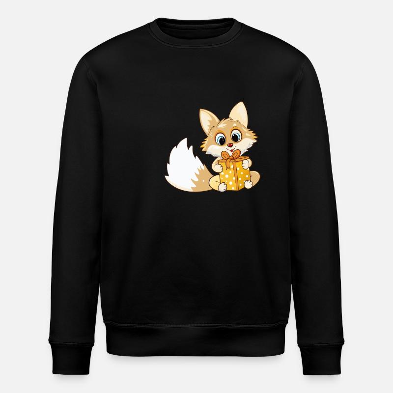 Cute fox unwraps gift - Stanley/Stella ROLLER Unisex Organic Sweatshirt - black