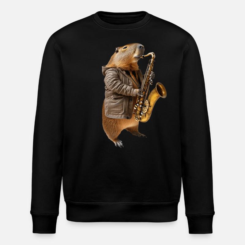 Capybara Saxophon - Stanley/Stella Unisex Bio-Sweatshirt ROLLER - Schwarz