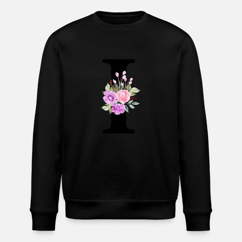 Lettre i floral violet - Sweat bio ROLLER Stanley/Stella Unisexe - noir