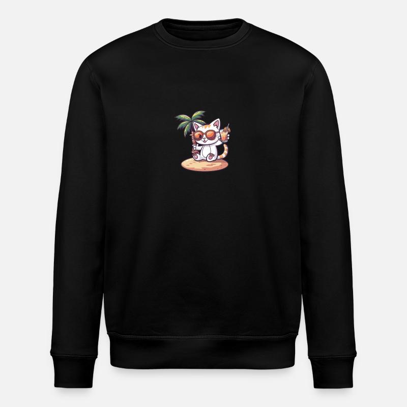 Cat Summer Beach Comic - Stanley/Stella ROLLER Unisex Organic Sweatshirt - black