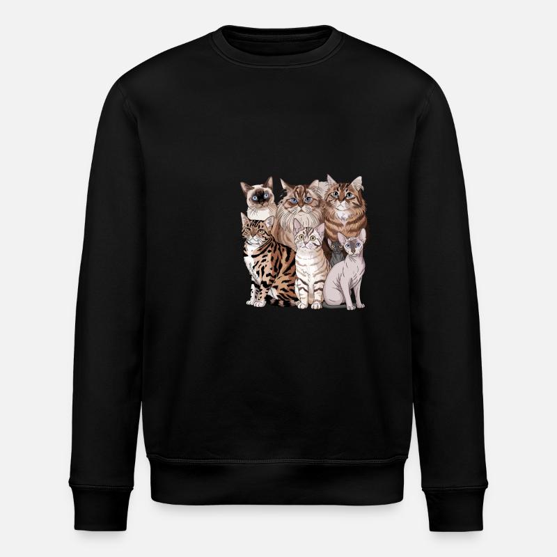 Different cat breeds illustration - Stanley/Stella ROLLER Unisex Organic Sweatshirt - black