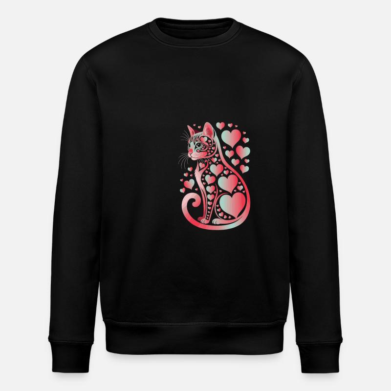 Katzenliebe Herzmuster Illustration - Stanley/Stella Unisex Bio-Sweatshirt ROLLER - Schwarz