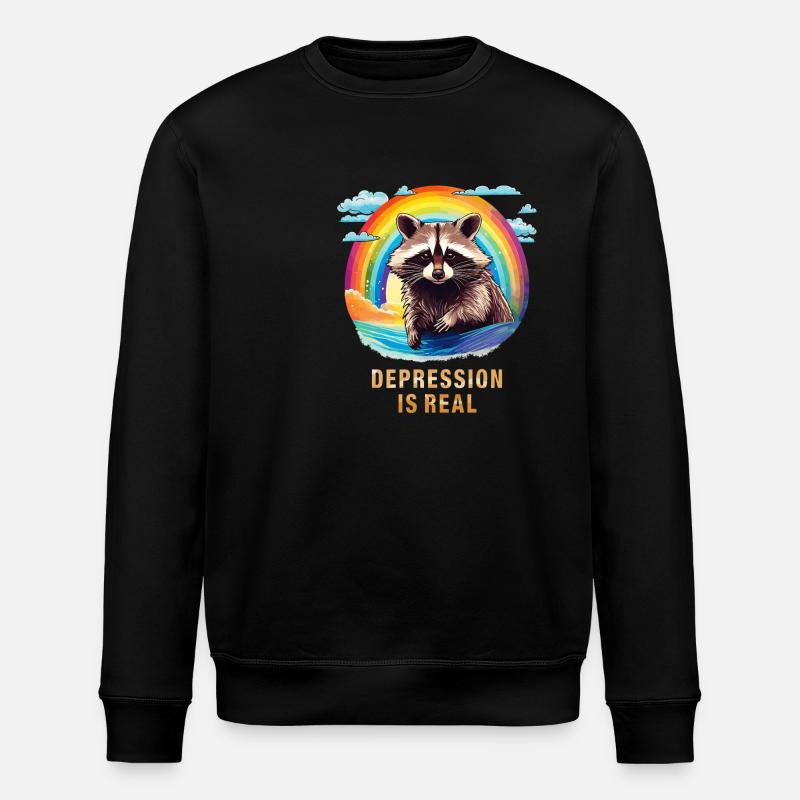 WASCHBÄR DEPRESSION IS REAL - Stanley/Stella Unisex Bio-Sweatshirt ROLLER - Schwarz