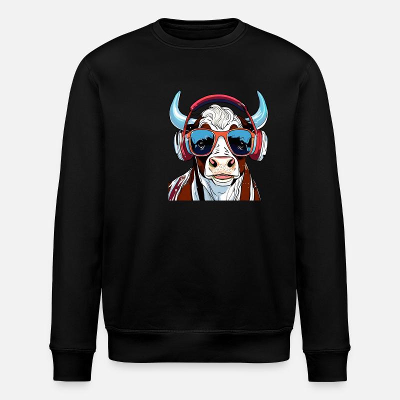 KUH MIT SONNENBRILLE - Stanley/Stella Unisex Bio-Sweatshirt ROLLER - Schwarz