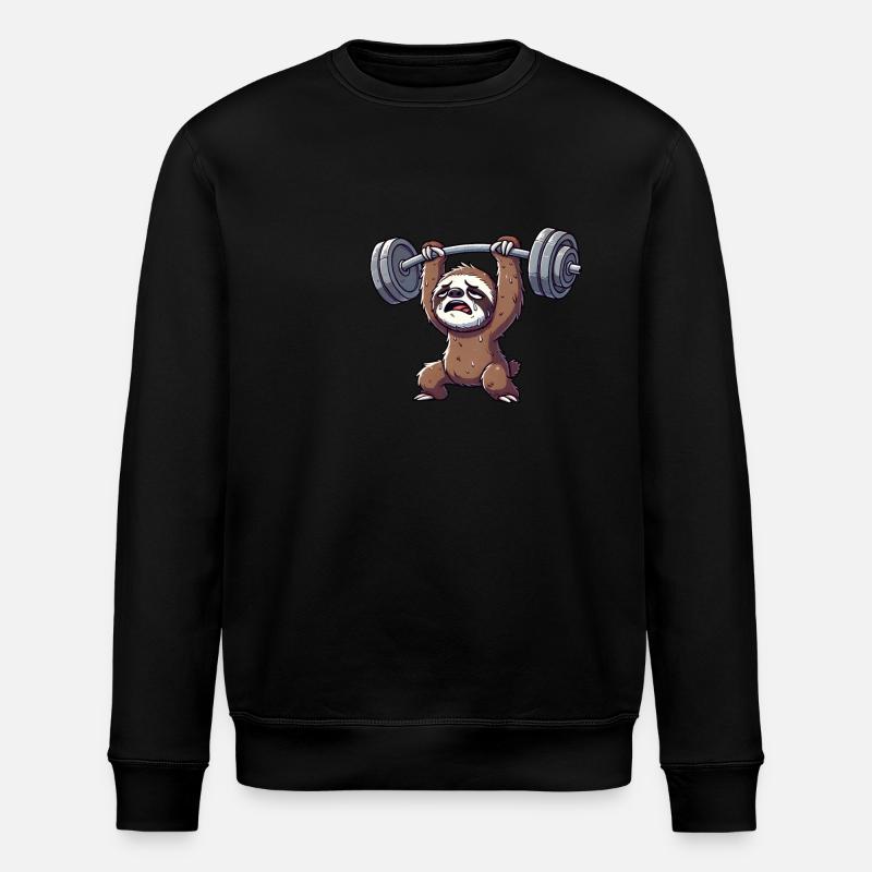 Faultier Workout Hantel Cartoon - Stanley/Stella Unisex Bio-Sweatshirt ROLLER - Schwarz