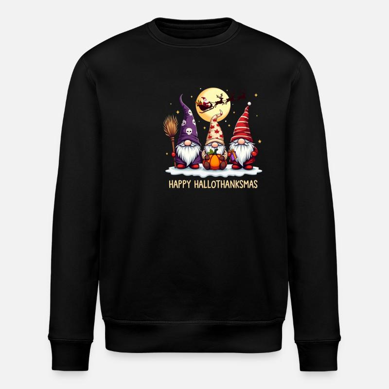 Happy Hallothanksmas Gnomes Celebration - Stanley/Stella ROLLER Unisex Organic Sweatshirt - black