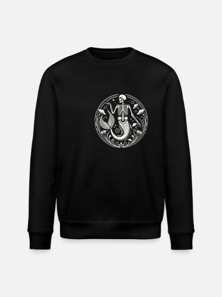 Mystical Skeleton Mermaid Art - Stanley/Stella ROLLER Unisex Organic Sweatshirt - black