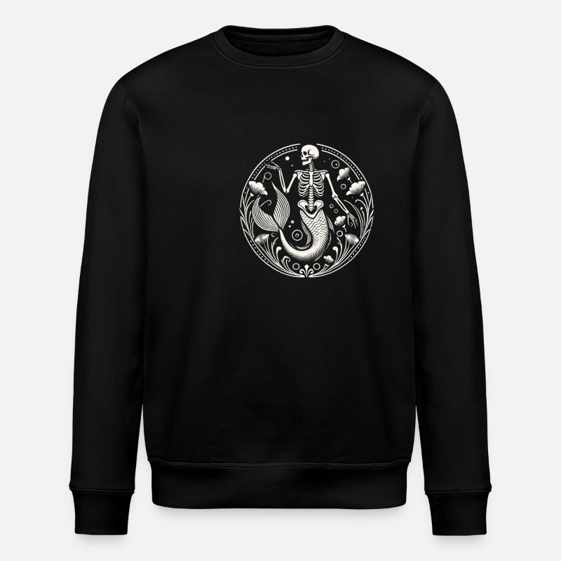 Mystical Skeleton Mermaid Art - Stanley/Stella ROLLER Unisex Organic Sweatshirt - black