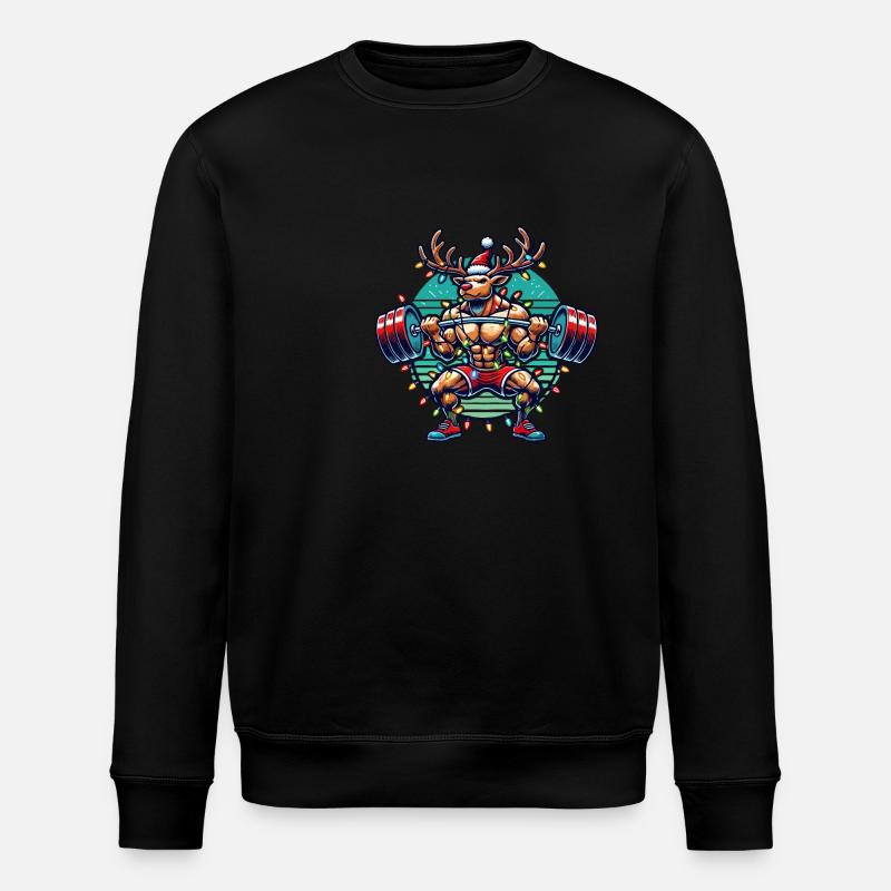 Christmas Bodybuilder Reindeer Muscle Power - Stanley/Stella ROLLER Unisex Organic Sweatshirt - black