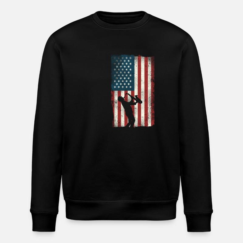 Saxophone American Flag - Stanley/Stella Unisex Bio-Sweatshirt ROLLER - Schwarz