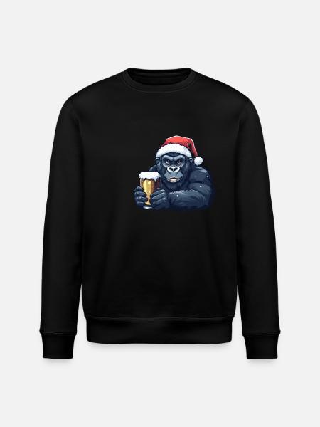 Gorilla Christmas Beer - Stanley/Stella ROLLER Unisex Organic Sweatshirt - black