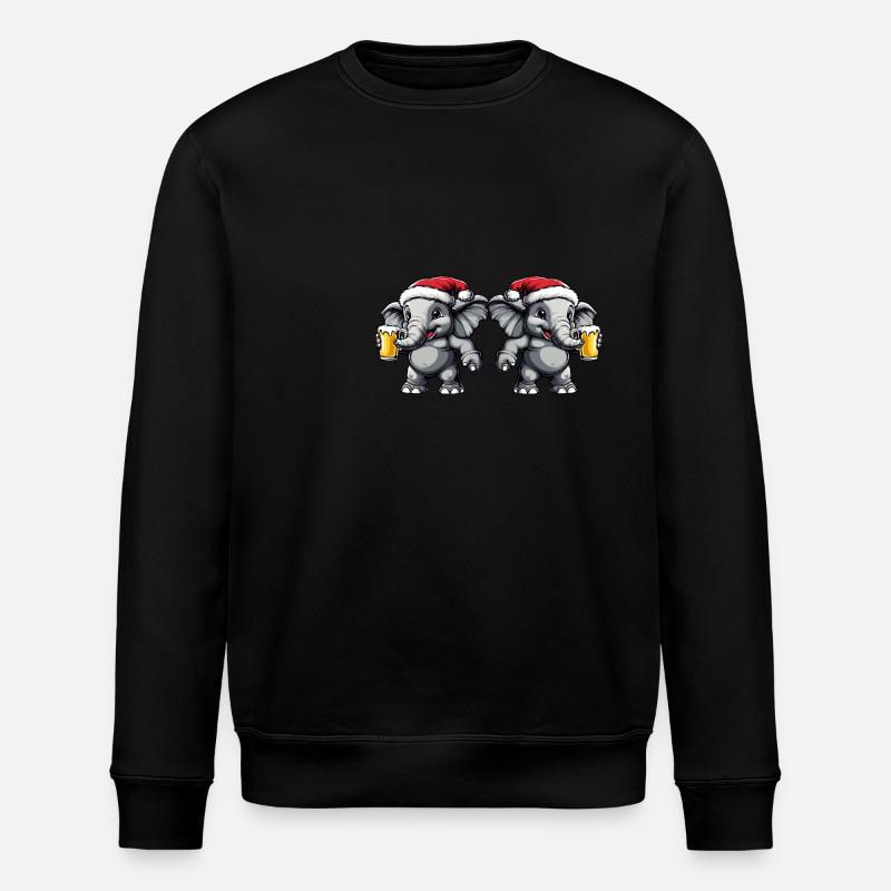 Elephant Christmas Beer Team - Stanley/Stella ROLLER Unisex Organic Sweatshirt - black