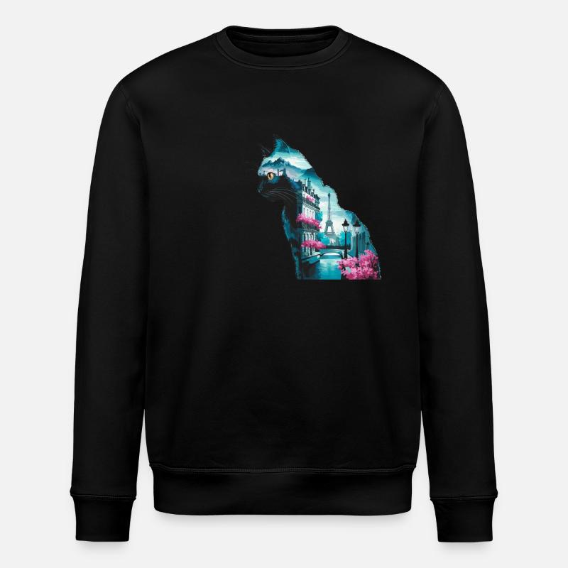 Cat Paris Landscape Silhouette - Stanley/Stella ROLLER Unisex Organic Sweatshirt - black