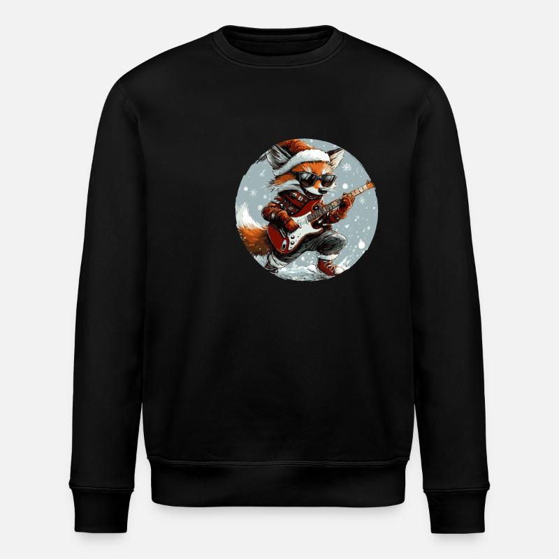 Fox Christmas Rocker Guitar - Stanley/Stella ROLLER Unisex Organic Sweatshirt - black