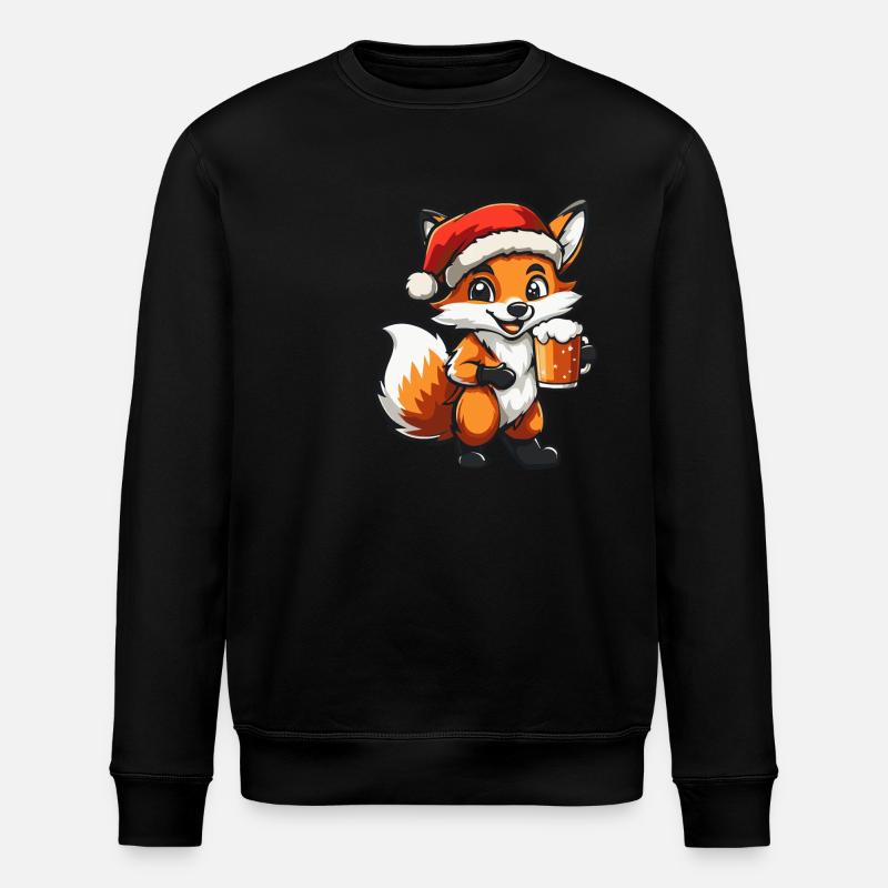 Fox Christmas Beer - Stanley/Stella ROLLER Unisex Organic Sweatshirt - black