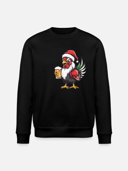 Rooster Christmas Beer Funny - Stanley/Stella ROLLER Unisex Organic Sweatshirt - black
