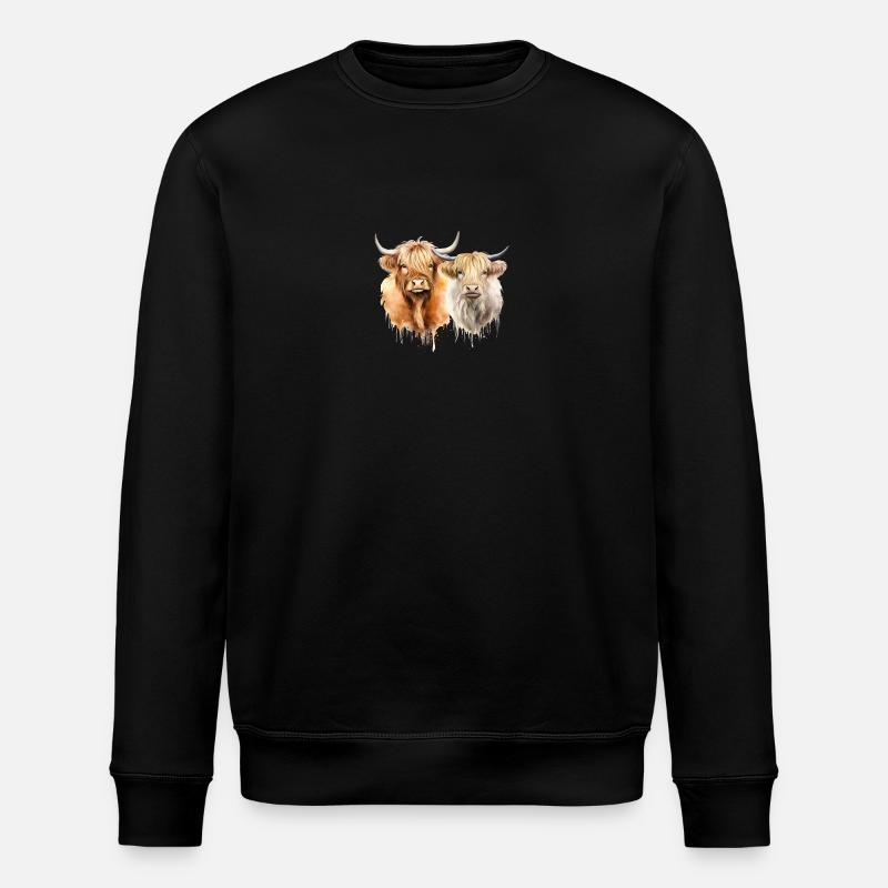 Personalized Scottish Highland Cows Gift - Stanley/Stella ROLLER Unisex Organic Sweatshirt - black