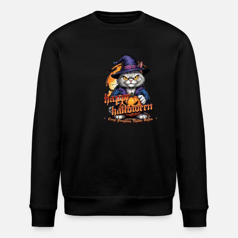 Chat d’Halloween avec citrouille - Sweat bio ROLLER Stanley/Stella Unisexe - noir