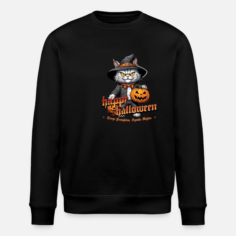 Chat d’Halloween avec citrouille - Sweat bio ROLLER Stanley/Stella Unisexe - noir