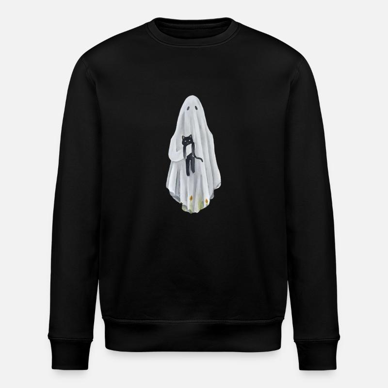 Geist mit Katze - Stanley/Stella Unisex Bio-Sweatshirt ROLLER - Schwarz