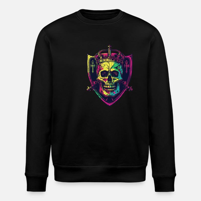 King Skull Crown Crest - Stanley/Stella ROLLER Unisex Organic Sweatshirt - black