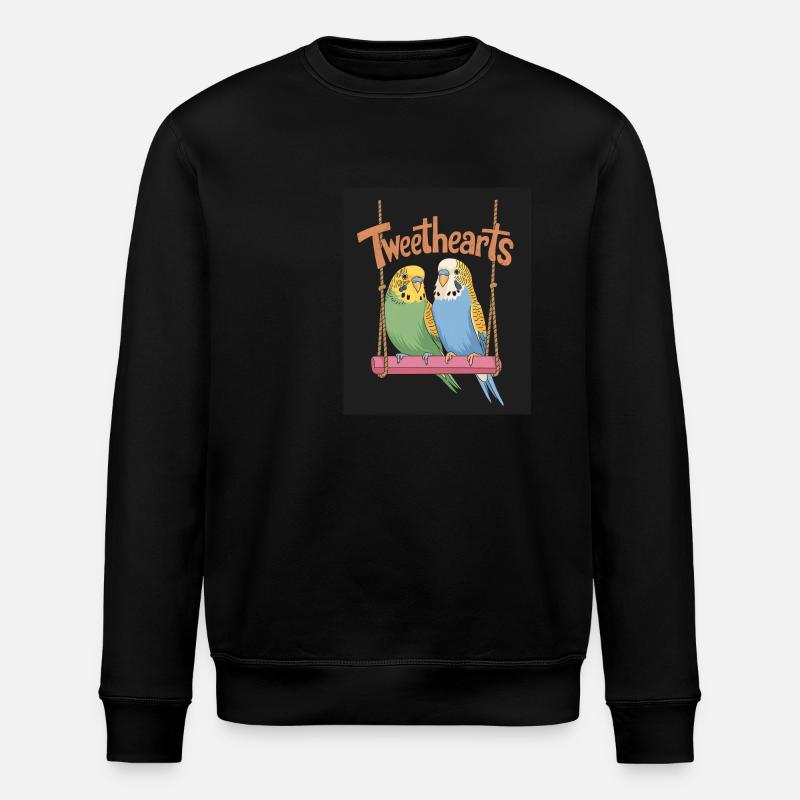 Tweethearts Parakeets Illustration Loving - Stanley/Stella ROLLER Unisex Organic Sweatshirt - black