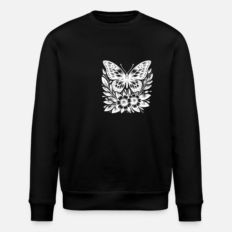 Eleganter Schmetterling mit Tattoo Blumen - Stanley/Stella Unisex Bio-Sweatshirt ROLLER - Schwarz