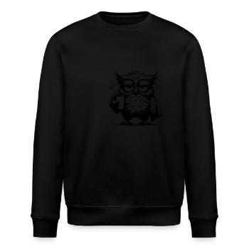 Lustige müde Comic Eule mit Kaffee Defizit - Stanley/Stella Unisex Bio-Sweatshirt ROLLER - Schwarz - Vorne - Nik (191cm)