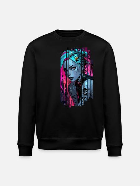 Neonblaues Cyber-Mädchen - Stanley/Stella Unisex Bio-Sweatshirt ROLLER - Schwarz