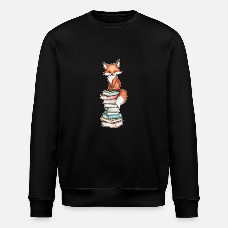 Fox on stack of books - Stanley/Stella ROLLER Unisex Organic Sweatshirt - black