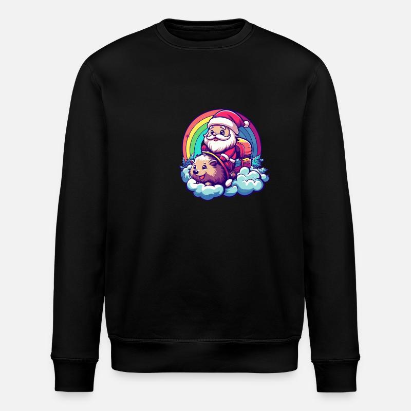 Igel Weihnachtsmann Regenbogen - Stanley/Stella Unisex Bio-Sweatshirt ROLLER - Schwarz