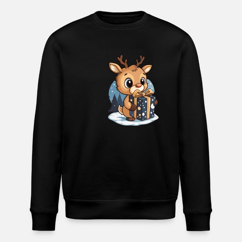 Cute deer unwrapping gift - Stanley/Stella ROLLER Unisex Organic Sweatshirt - black