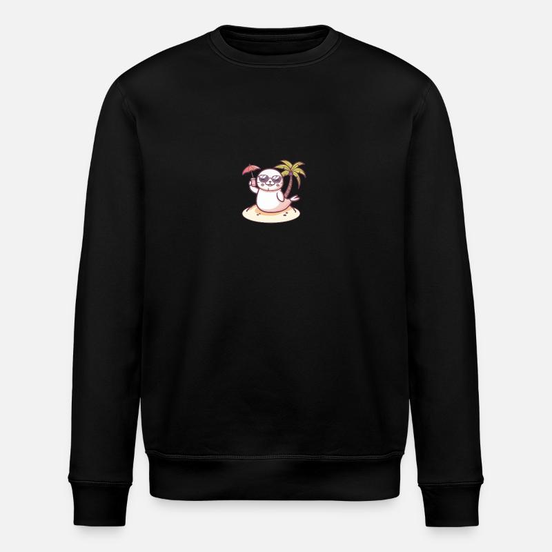 Seal Summer Beach Comic - Stanley/Stella ROLLER Unisex Organic Sweatshirt - black