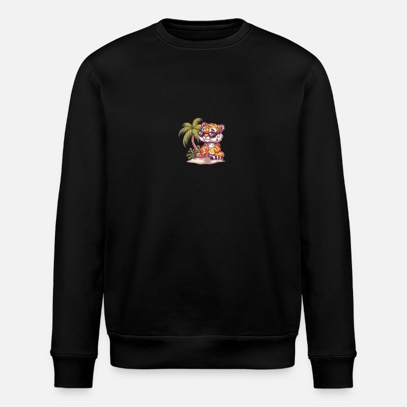 Tiger Sommer Strand Comic - Stanley/Stella Unisex Bio-Sweatshirt ROLLER - Schwarz