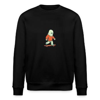 70s Cartoon Comic Style Ghost on His Skateboard - Stanley/Stella ROLLER Unisex Organic Sweatshirt - black - Front - Nik (191cm)