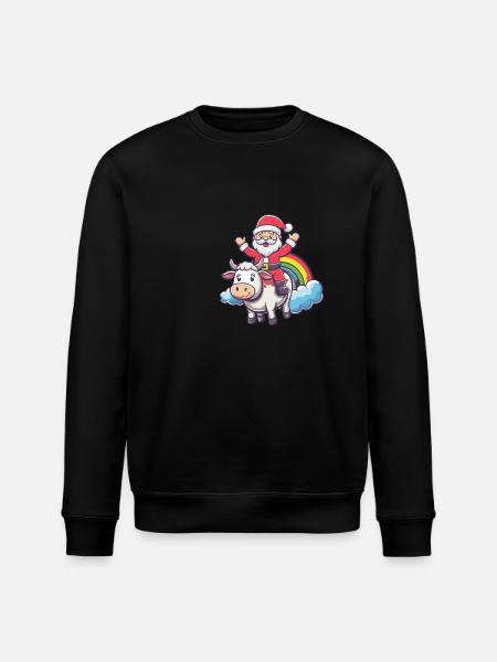 Kuh Weihnachtsmann Regenbogen - Stanley/Stella Unisex Bio-Sweatshirt ROLLER - Schwarz
