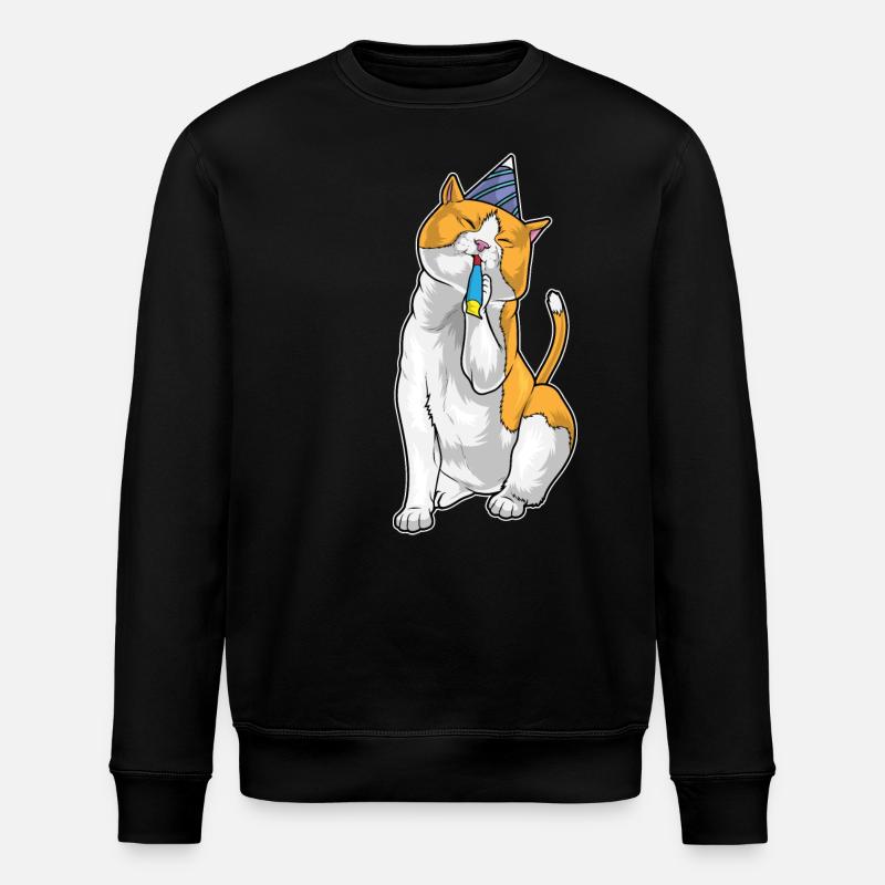 Cat Birthday Trumpet - Stanley/Stella ROLLER Unisex Organic Sweatshirt - black
