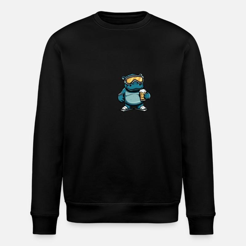 Hippopotamus Ski Beer - Stanley/Stella ROLLER Unisex Organic Sweatshirt - black