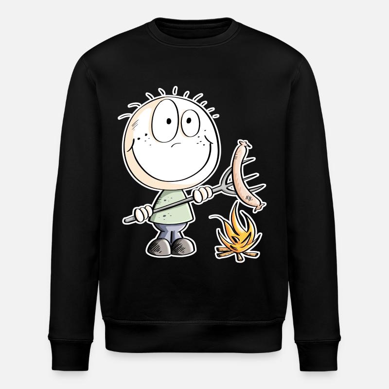 Lustiges Wurst Grillen Strichmännchen - Stanley/Stella Unisex Bio-Sweatshirt ROLLER - Schwarz