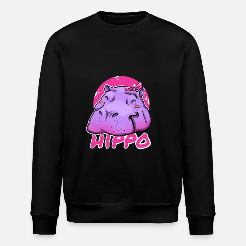 Niedliches Hippo mit rosa Schleife - Stanley/Stella Unisex Bio-Sweatshirt ROLLER - Schwarz
