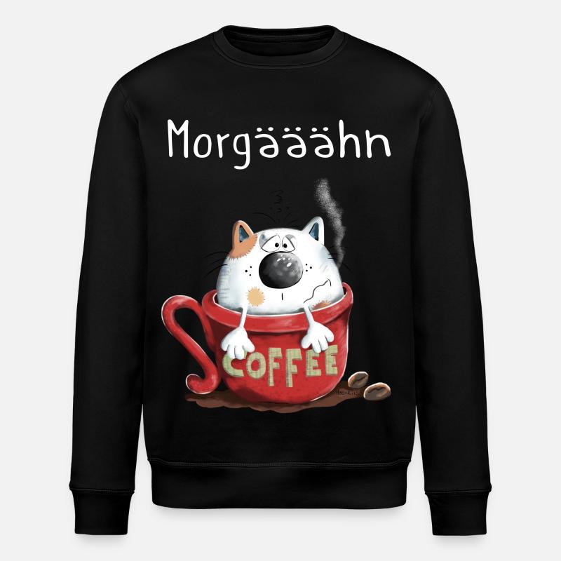 Morgähn Kaffee - Katze - Comic - Stanley/Stella Unisex Bio-Sweatshirt ROLLER - Schwarz