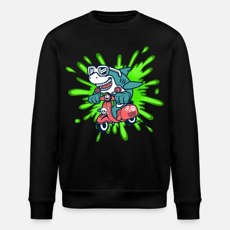 Shark Funny Moped Moped Roller Comic - Stanley/Stella ROLLER Unisex Organic Sweatshirt - black