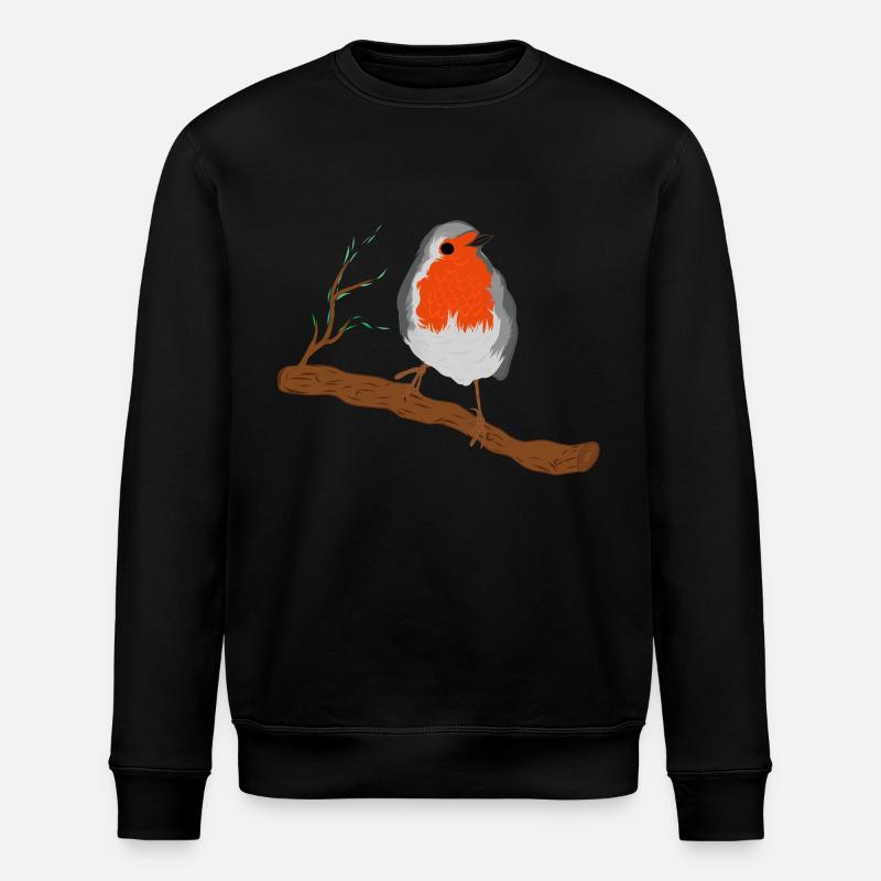 Rotkehlchen mit Prächtigen Federkleid auf Ast - Stanley/Stella Unisex Bio-Sweatshirt ROLLER - Schwarz