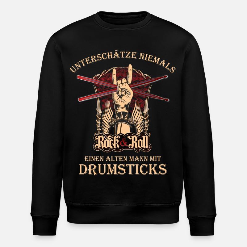 Drummer Schlagzeuger - alter Mann mit Drumsticks - Stanley/Stella Unisex Bio-Sweatshirt ROLLER - Schwarz