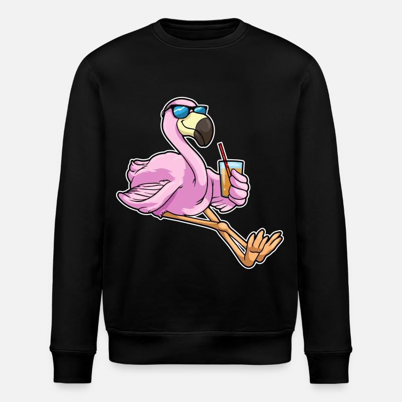 Flamingo with drink with straw - Stanley/Stella ROLLER Unisex Organic Sweatshirt - black