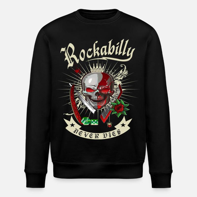 Rockabilly Skull - Stanley/Stella ROLLER Unisex Organic Sweatshirt - black