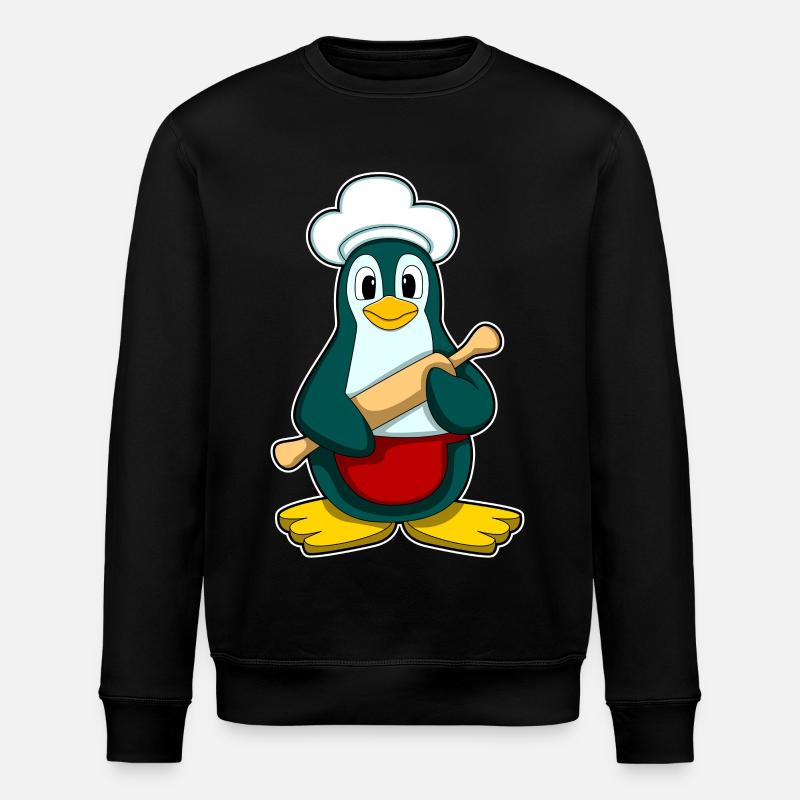 Pinguin als Bäcker mit Nudelholz - Stanley/Stella Unisex Bio-Sweatshirt ROLLER - Schwarz