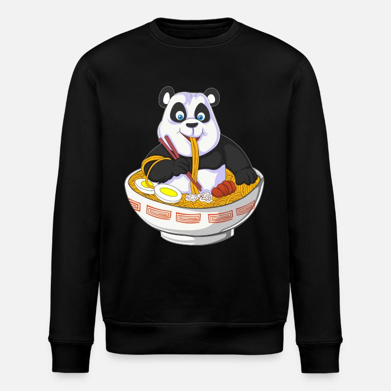 anime panda eating ramen - Stanley/Stella ROLLER Unisex Organic Sweatshirt - black