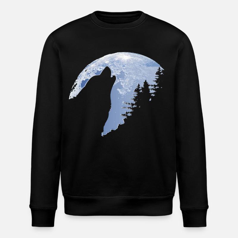 Wolf howls moon - Wolf's silhouette - Stanley/Stella ROLLER Unisex Organic Sweatshirt - black