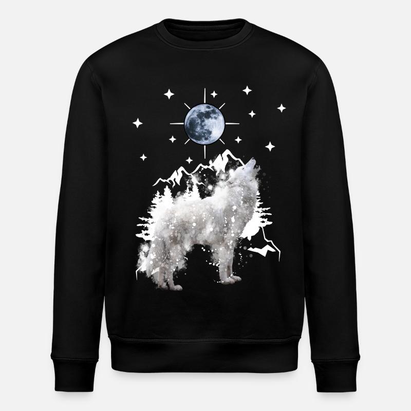 heulender Wolf Silhouette mit Mond - Stanley/Stella Unisex Bio-Sweatshirt ROLLER - Schwarz